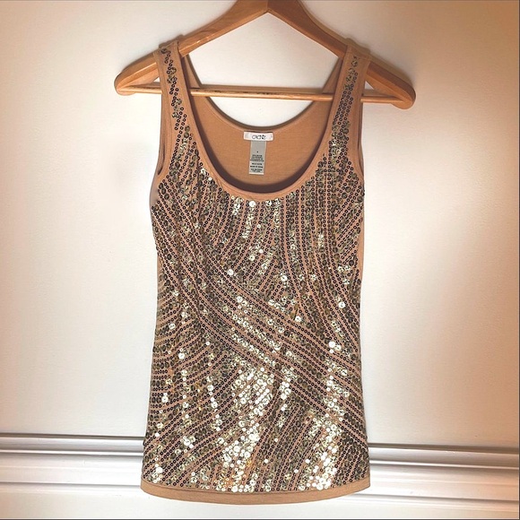 Caché Golden Sequin Sleeveless Tank Top - Picture 1 of 3